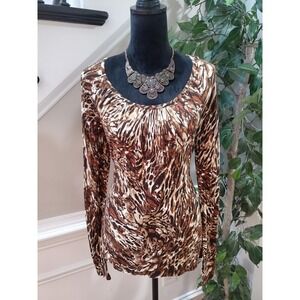 APT.9 Women Brown 100% Rayon Round Neck Long Sleeve Casual Top Blouse Size Small